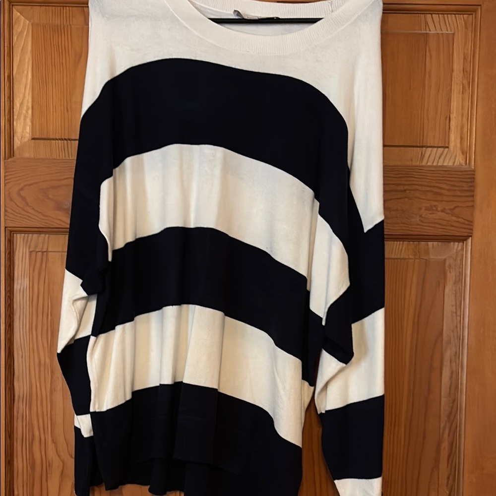 LOFT Navy and Cream Striped Sweater
